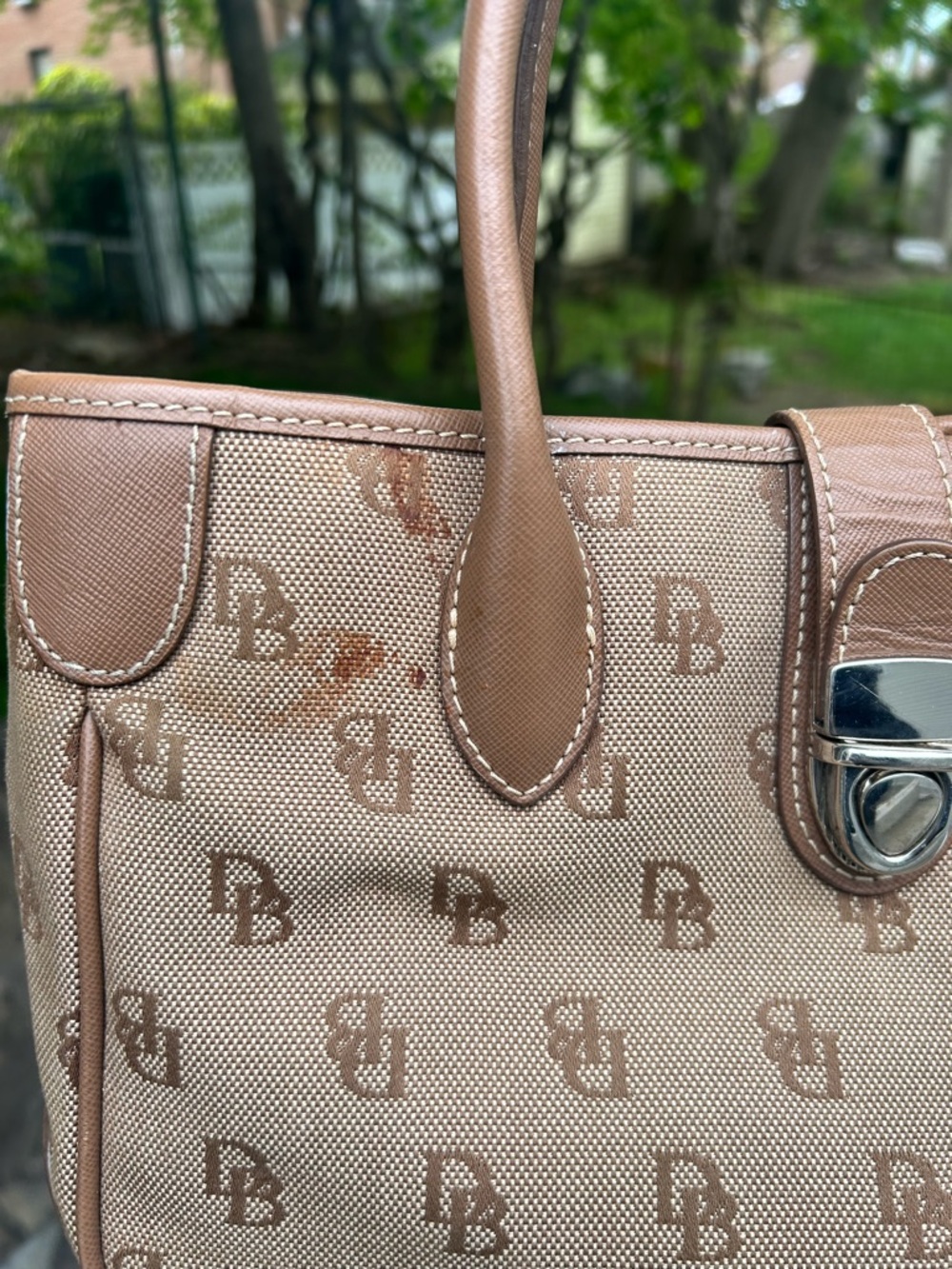 Dooney & Bourke Tan Logo Tote with Leather Trim - Picture 3 of 6